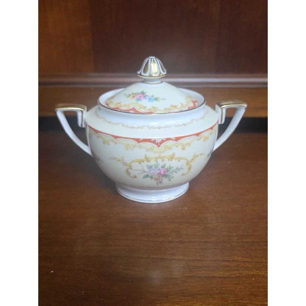 Vintage Noritake Oradell 588 Sugar Bowl w/Lid & Creamer floral pattern‎